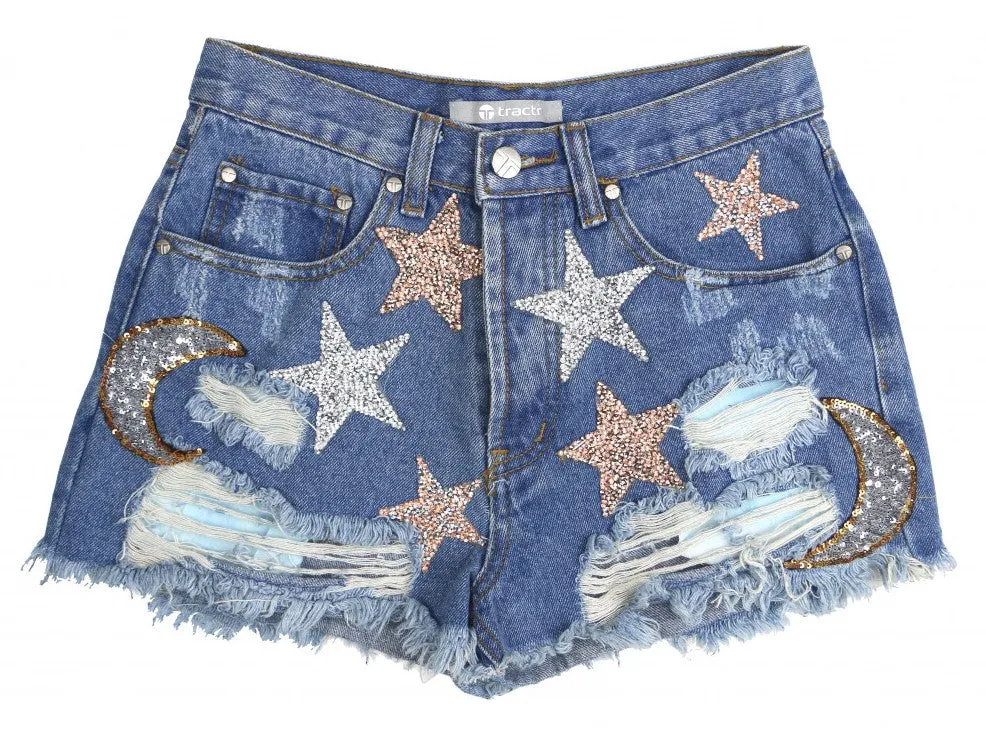 Tractr Girls Star and Moon Denim Shorts (7-14)