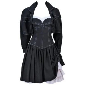 TRAVILLA Denim Cocktail Dress, Jacket w/ White Stitching Size 8-10