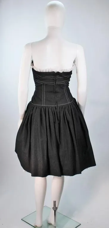 TRAVILLA Denim Cocktail Dress, Jacket w/ White Stitching Size 8-10
