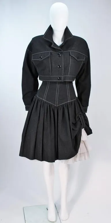 TRAVILLA Denim Cocktail Dress, Jacket w/ White Stitching Size 8-10