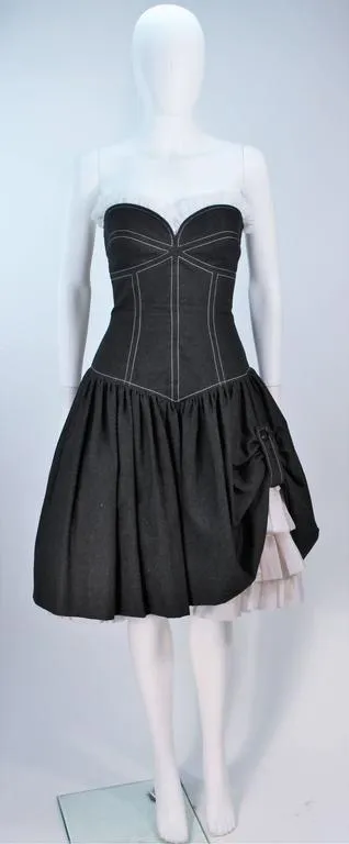 TRAVILLA Denim Cocktail Dress, Jacket w/ White Stitching Size 8-10