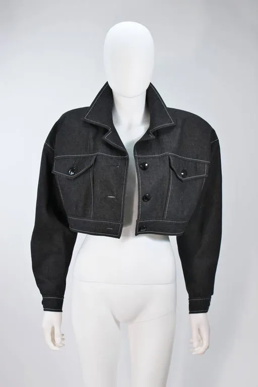 TRAVILLA Denim Cocktail Dress, Jacket w/ White Stitching Size 8-10