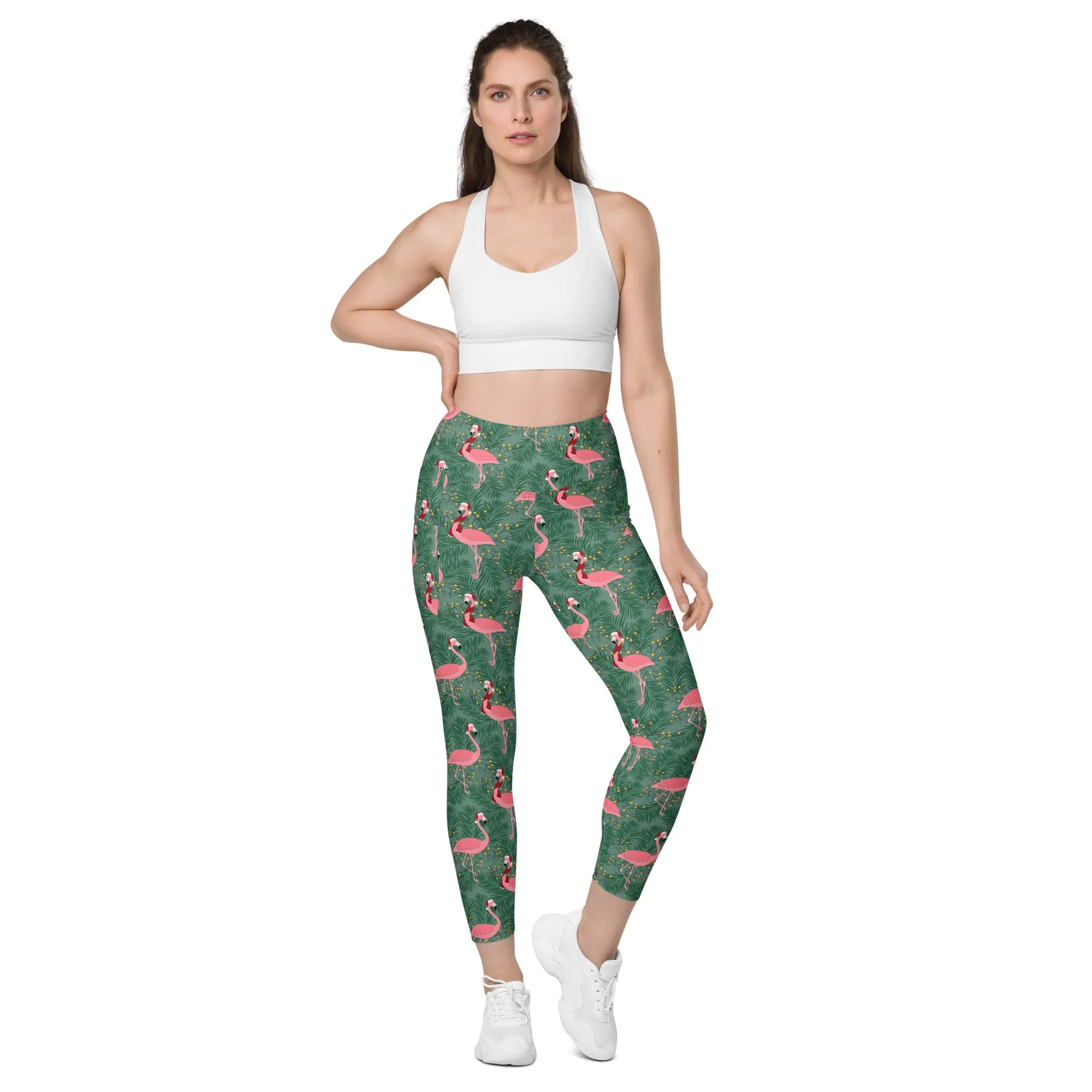 Tropical Christmas Flamingo Leggings with pockets