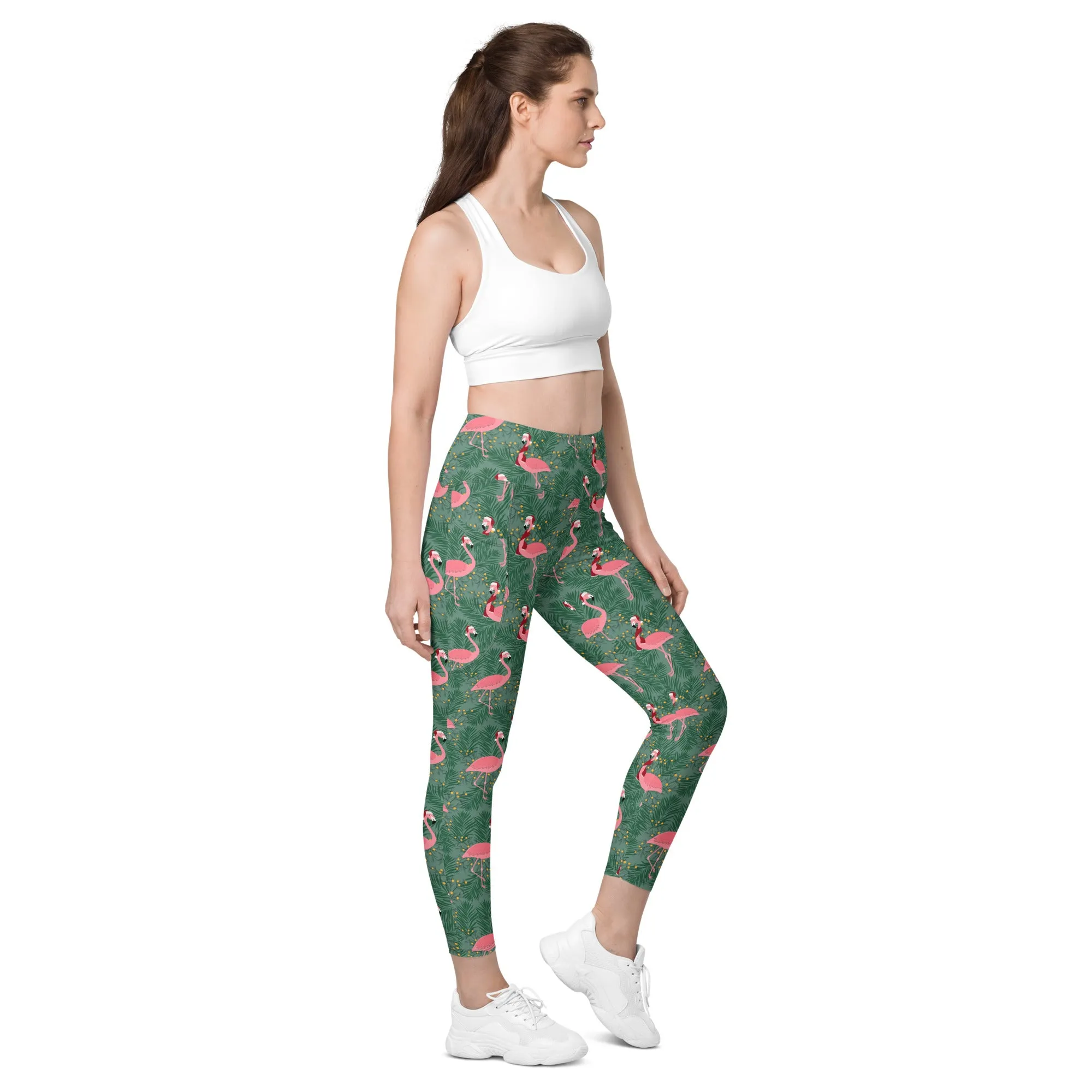 Tropical Christmas Flamingo Leggings with pockets