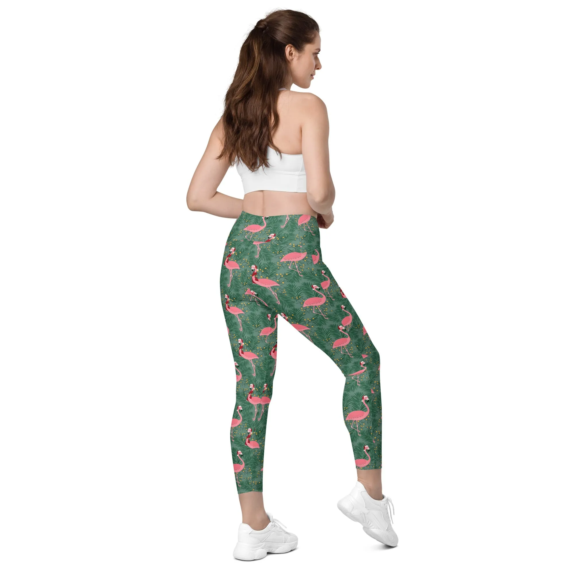 Tropical Christmas Flamingo Leggings with pockets