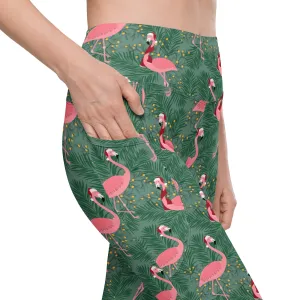 Tropical Christmas Flamingo Leggings with pockets