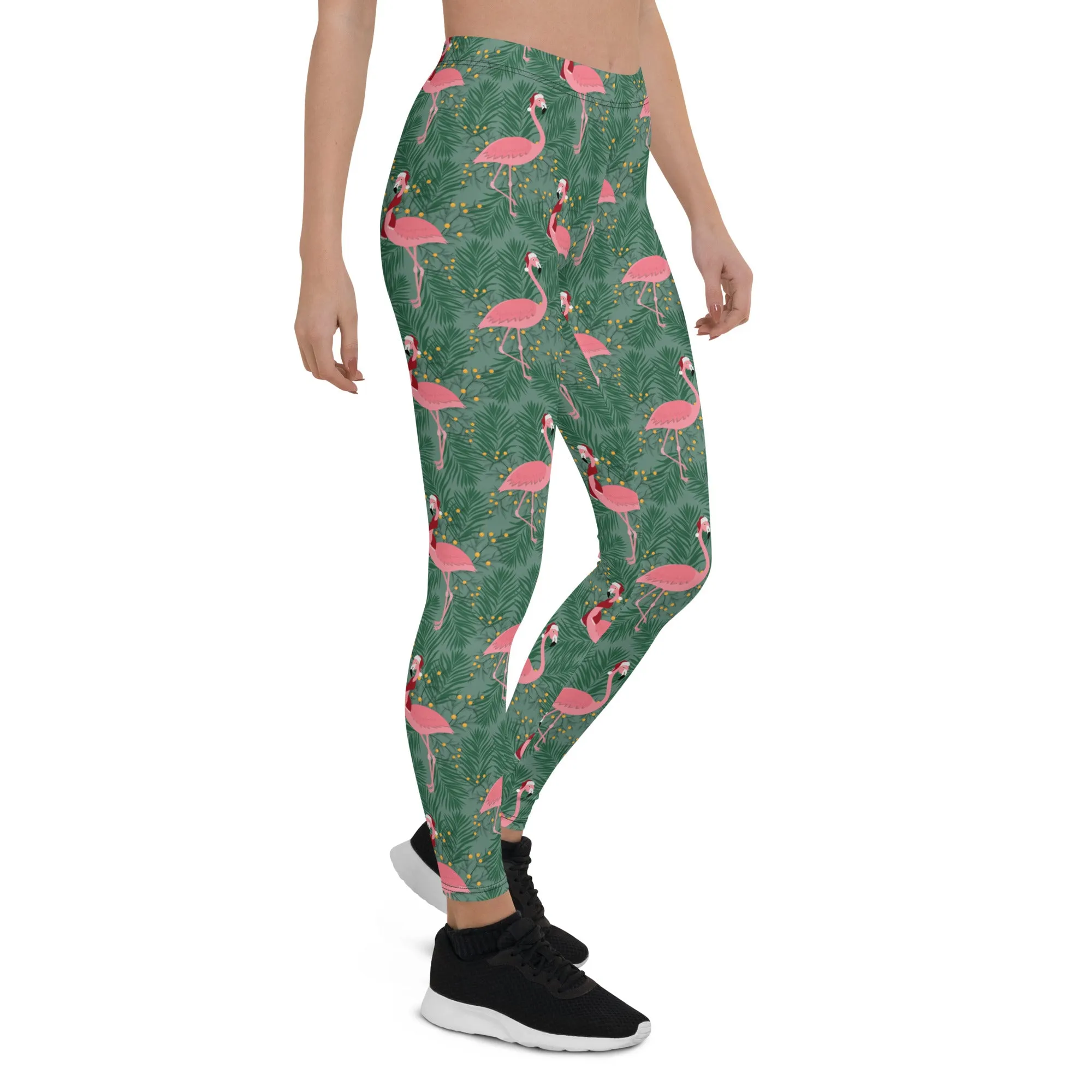 Tropical Christmas Flamingo Mid-waist Leggings