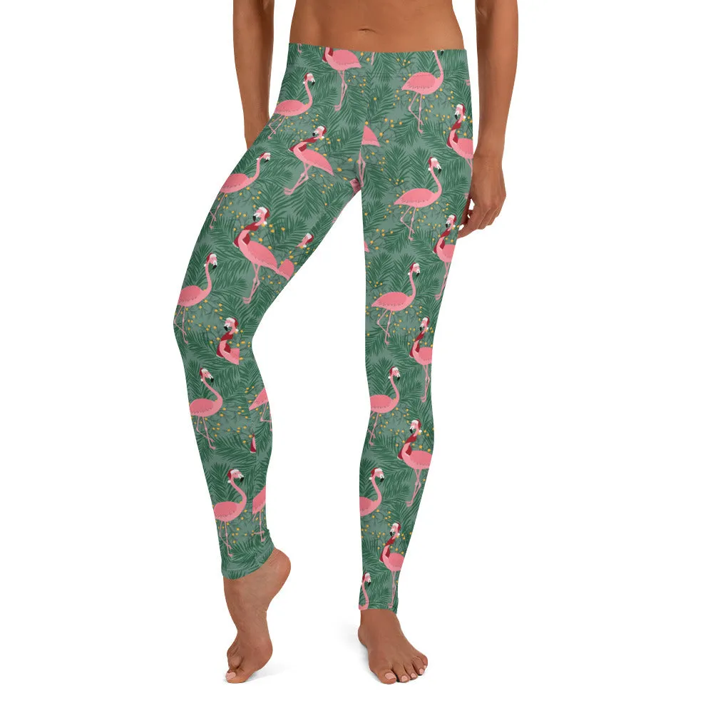Tropical Christmas Flamingo Mid-waist Leggings