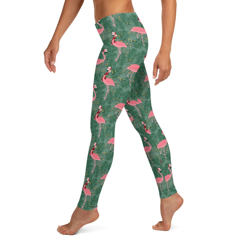 Tropical Christmas Flamingo Mid-waist Leggings