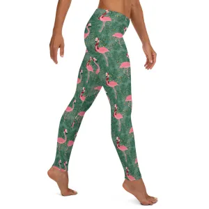 Tropical Christmas Flamingo Mid-waist Leggings