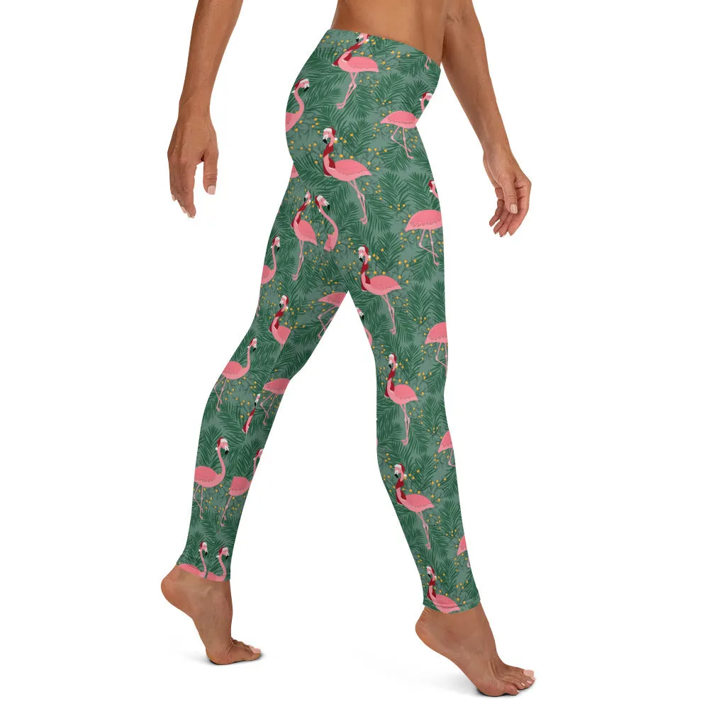 Tropical Christmas Flamingo Mid-waist Leggings