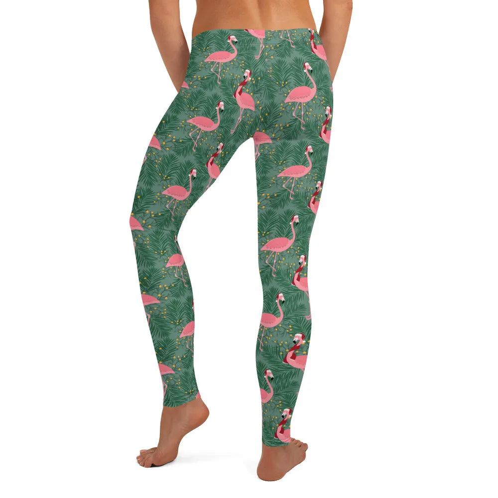 Tropical Christmas Flamingo Mid-waist Leggings