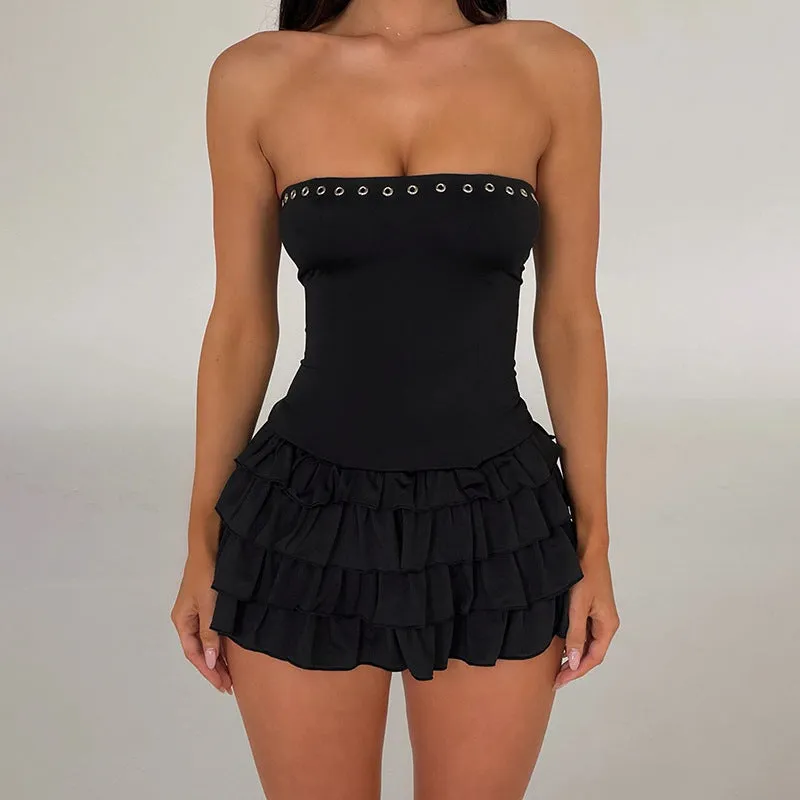 Tube Top Eyelet Ruffle Dress