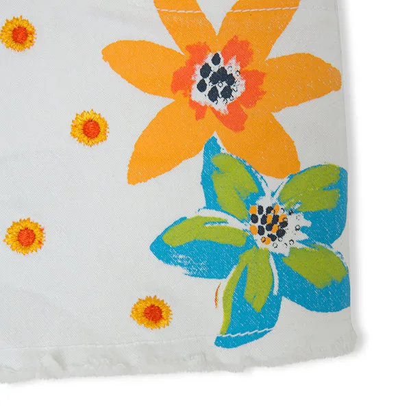 Tuctuc White Denim Shorts with Flower Print Detail