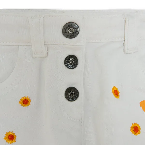 Tuctuc White Denim Shorts with Flower Print Detail