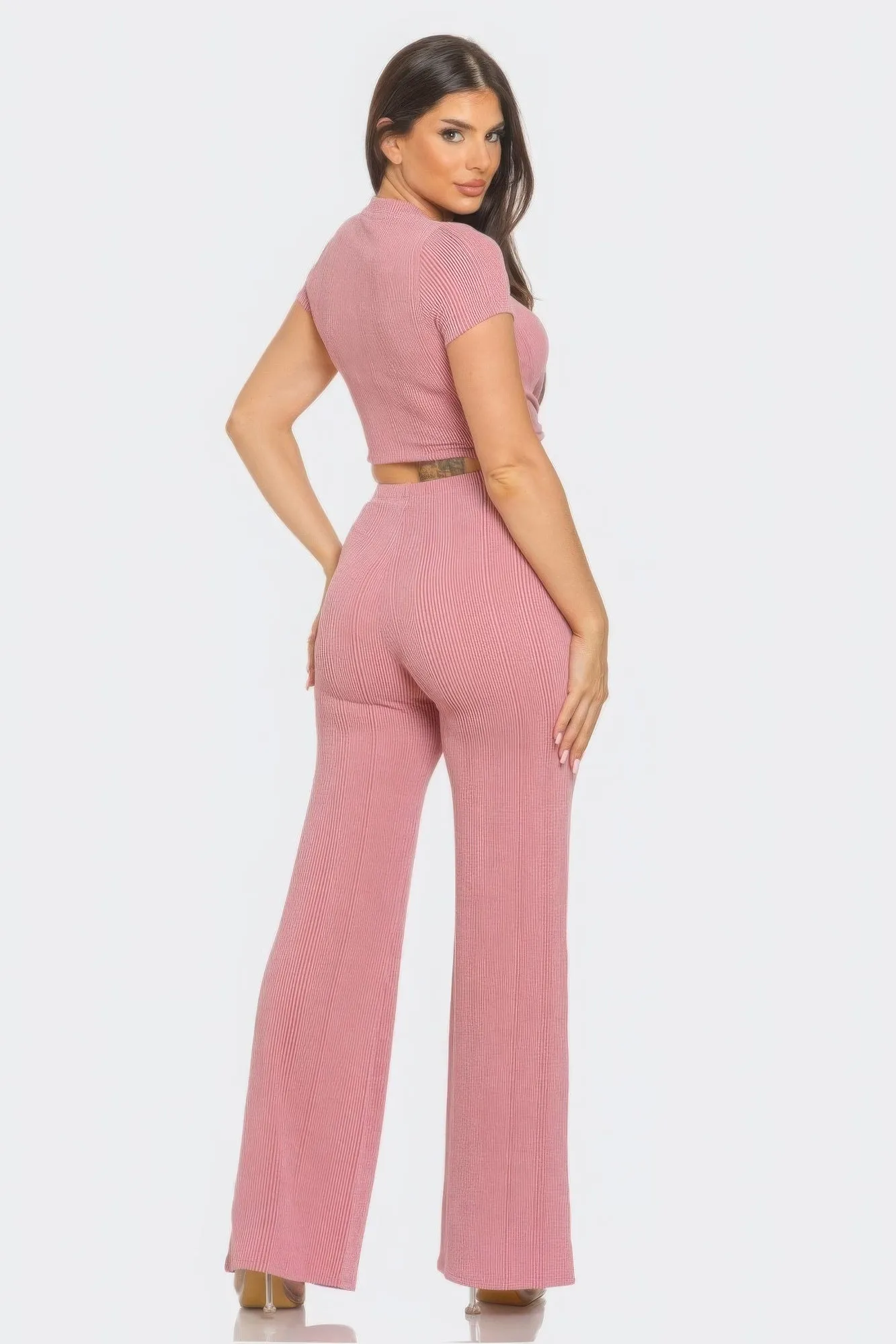 Twistin Flare Set In Mauve