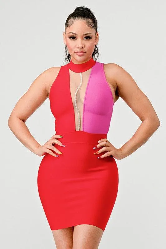 TWO TONE BANDAGE DRESS