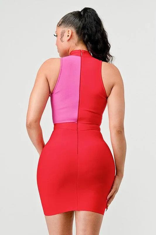 TWO TONE BANDAGE DRESS