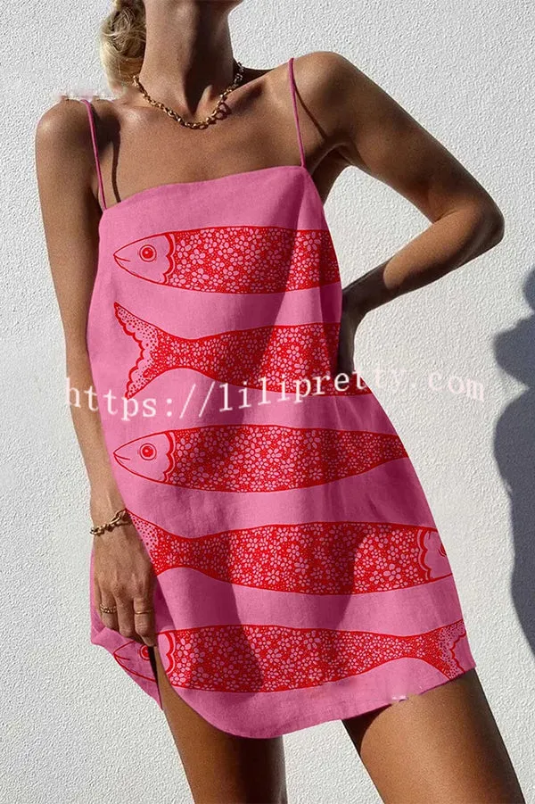 Unique Ocean Print Sexy Strappy Mini Dress