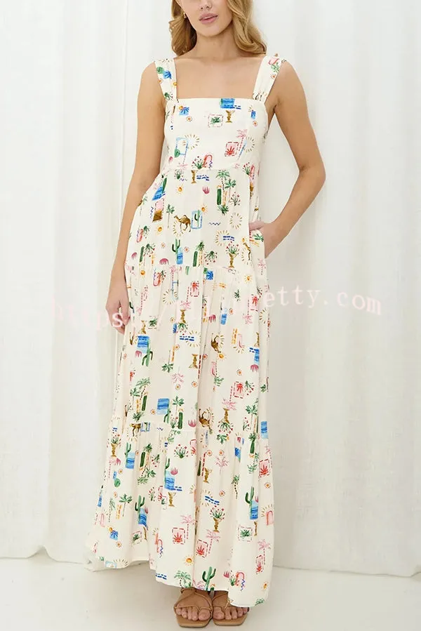 Unique Printed Sleeveless Lace Up Backless Maxi Dress
