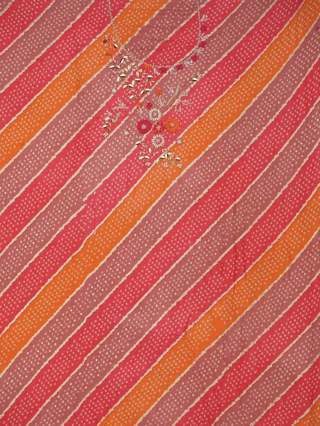 Unstitched Multicolor Cotton Bandhani Printed Dress Material With Dupatta