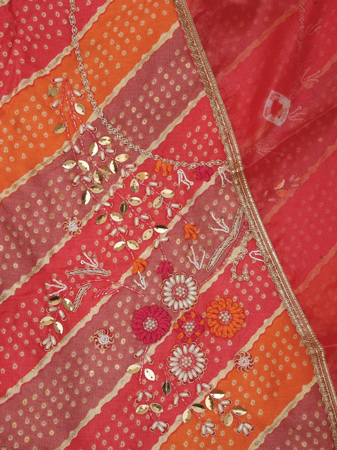Unstitched Multicolor Cotton Bandhani Printed Dress Material With Dupatta