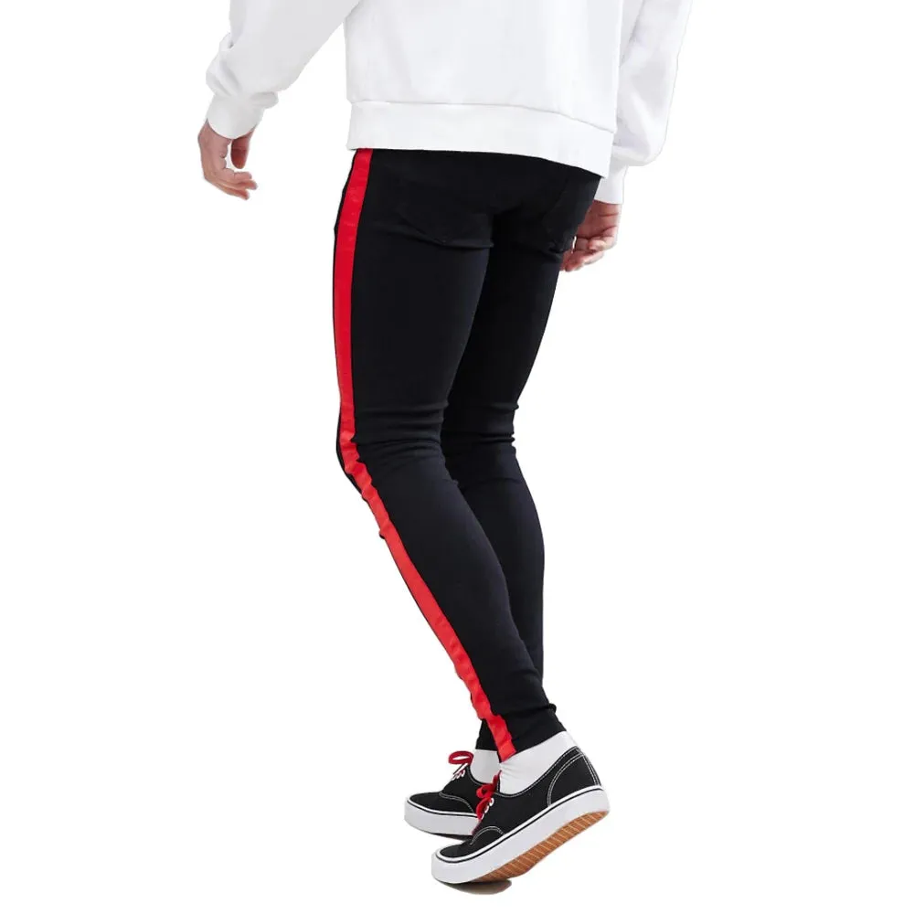 UrbanWave Herren Hip-Hop Elastische Skinny Jeans mit Streifen