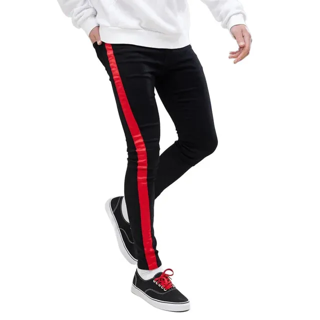 UrbanWave Herren Hip-Hop Elastische Skinny Jeans mit Streifen