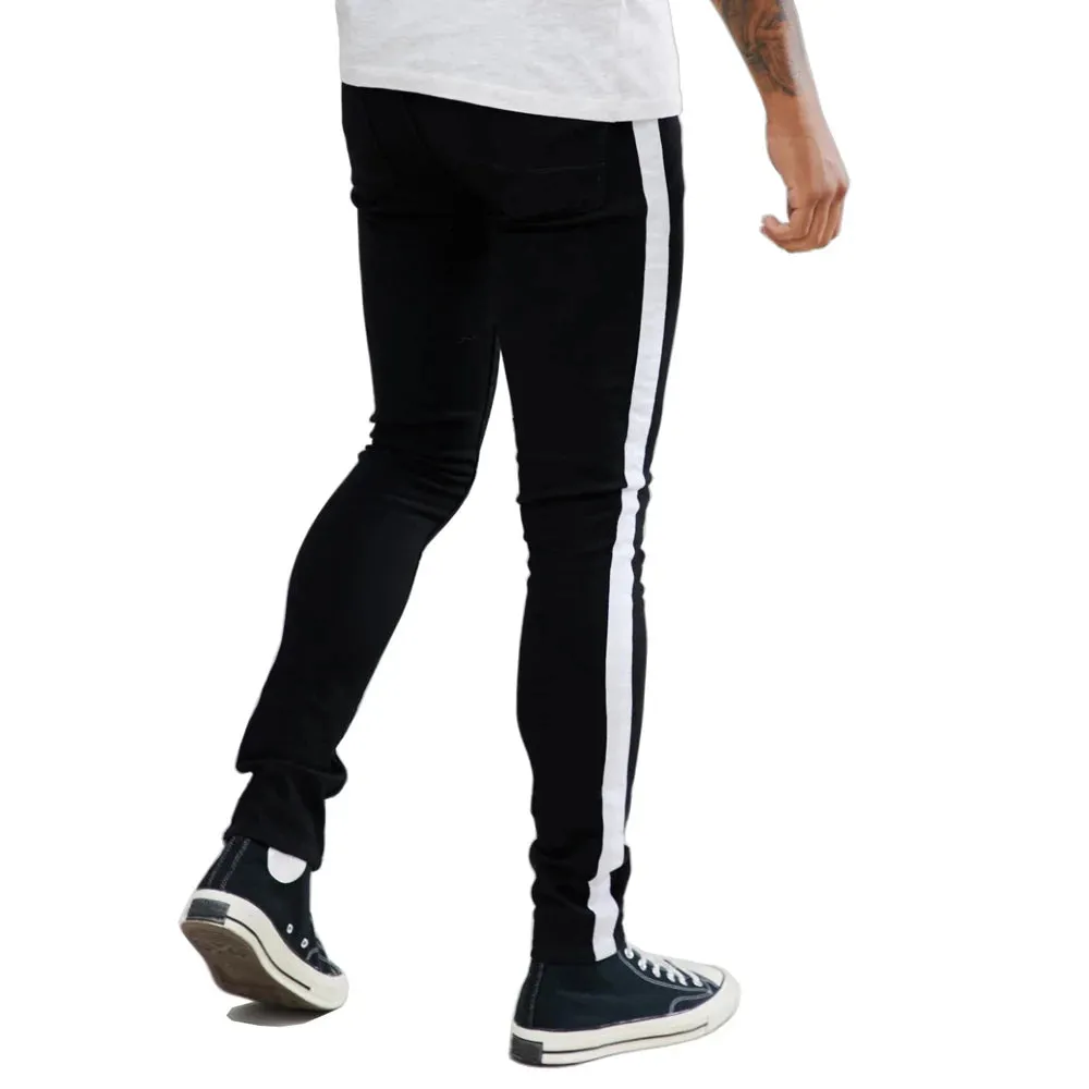 UrbanWave Herren Hip-Hop Elastische Skinny Jeans mit Streifen