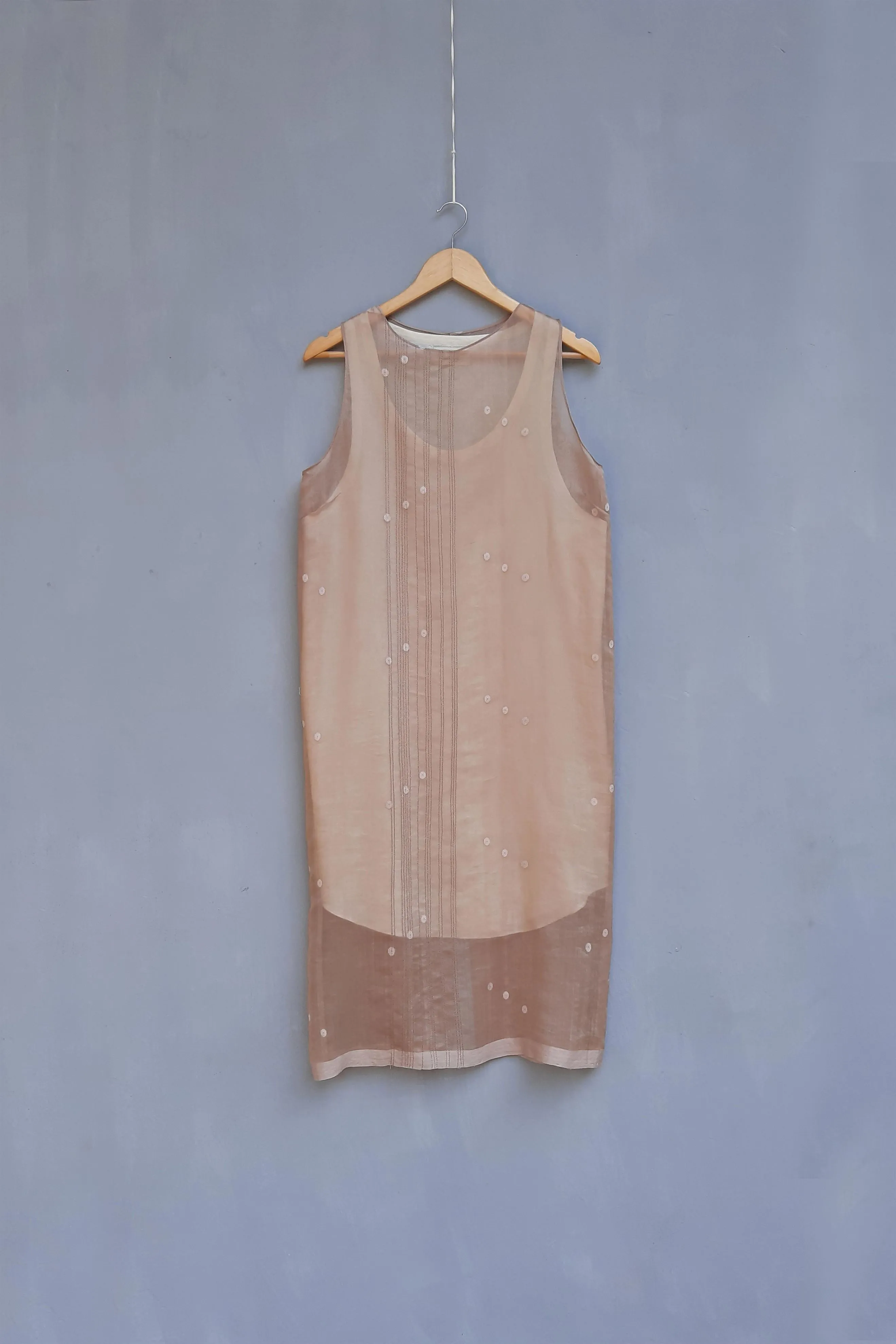 Urvashi Kaur   I   Ris SLEEVELESS DRESS WABI chanderi cotton silk nude TESSELLATE- 94