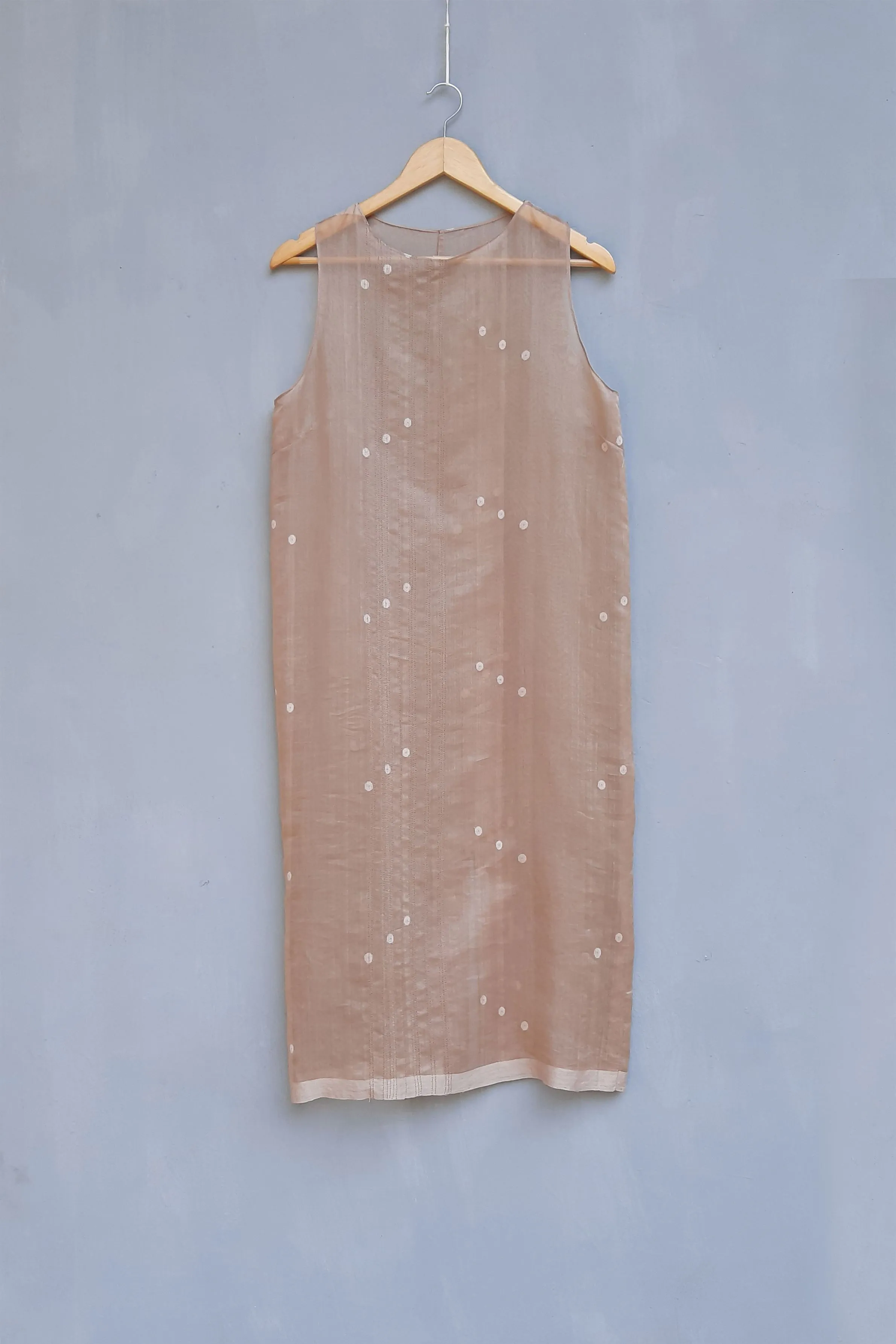 Urvashi Kaur   I   Ris SLEEVELESS DRESS WABI chanderi cotton silk nude TESSELLATE- 94
