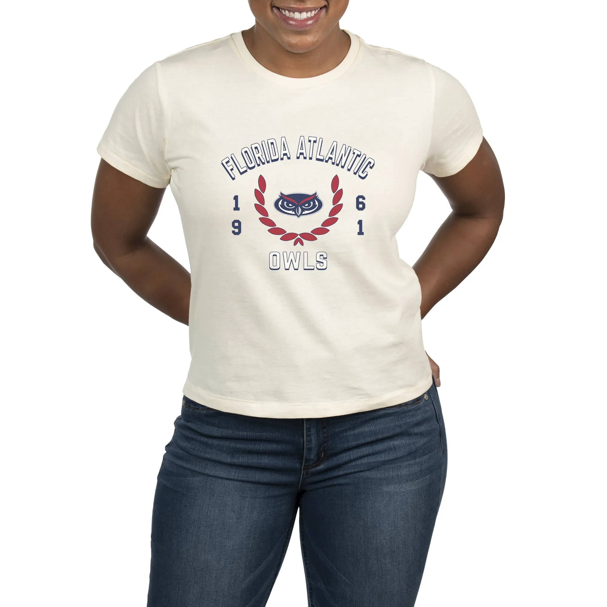 USCAPE Florida Atlantic University Academy High Waisted Tee, Vintage White
