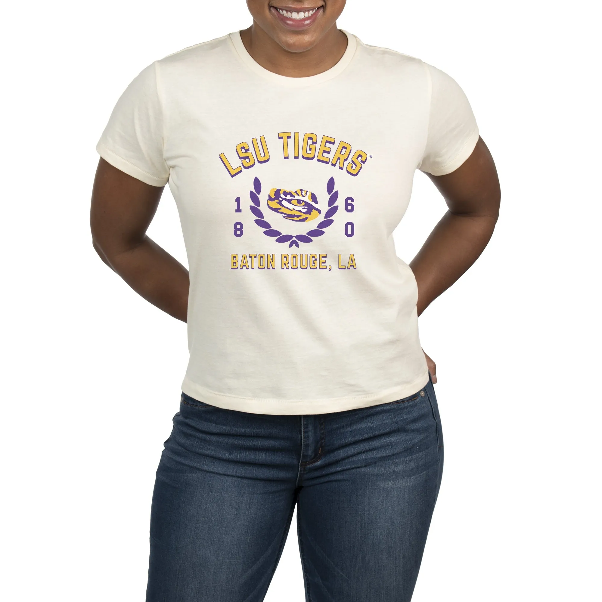 USCAPE LSU Academy High Waisted Tee, Vintage White
