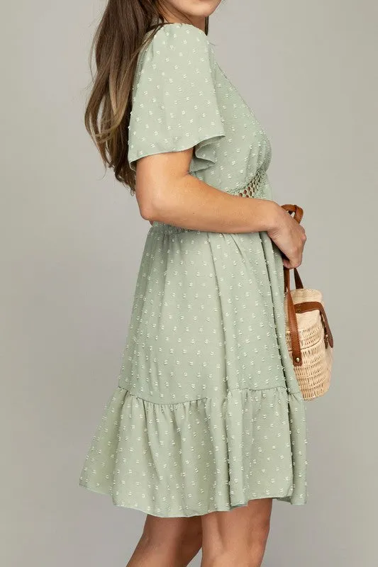 V neck dress with lace trim