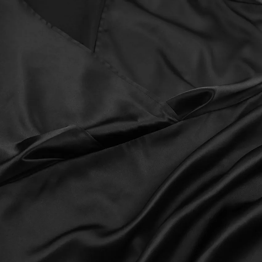 V-neck Pile Collar Satin Bodycon Mini Dresses