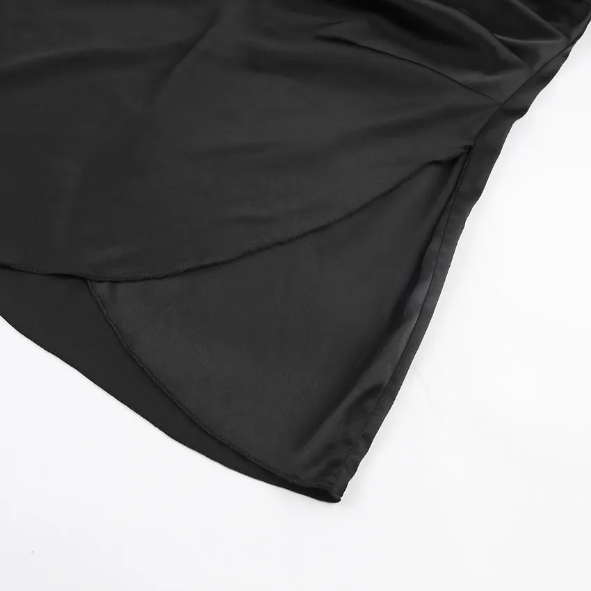 V-neck Pile Collar Satin Bodycon Mini Dresses