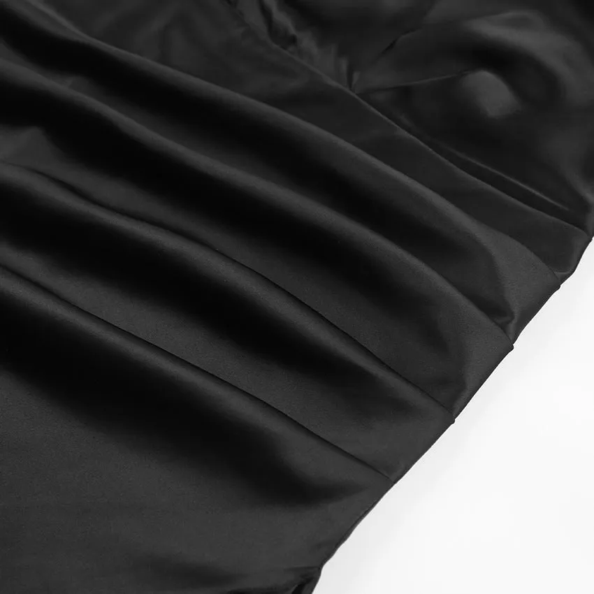 V-neck Pile Collar Satin Bodycon Mini Dresses
