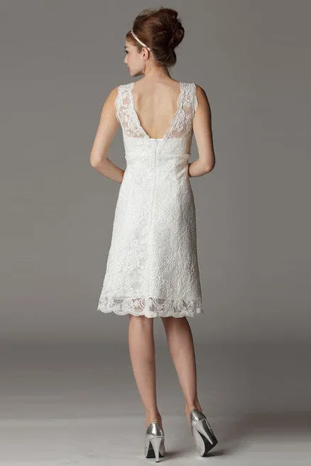 V-Neck Sleeveless Short Lace Wedding Dress-MK_701291
