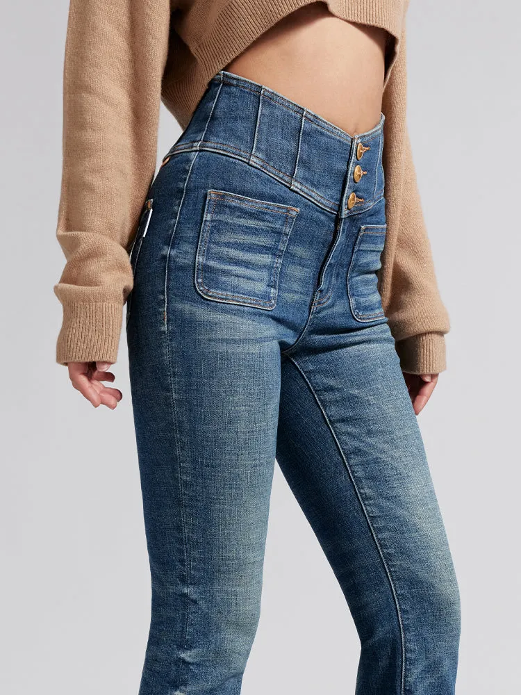 V-Shape Super High Waisted Flared Jeans
