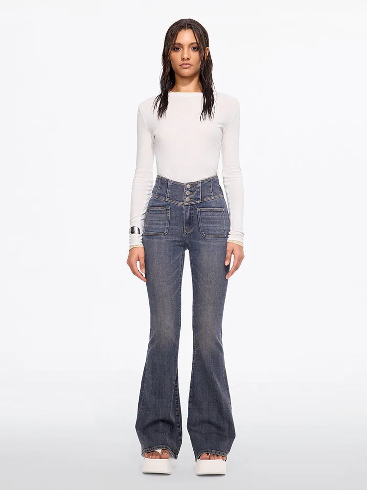 V-Shape Super High Waisted Flared Jeans