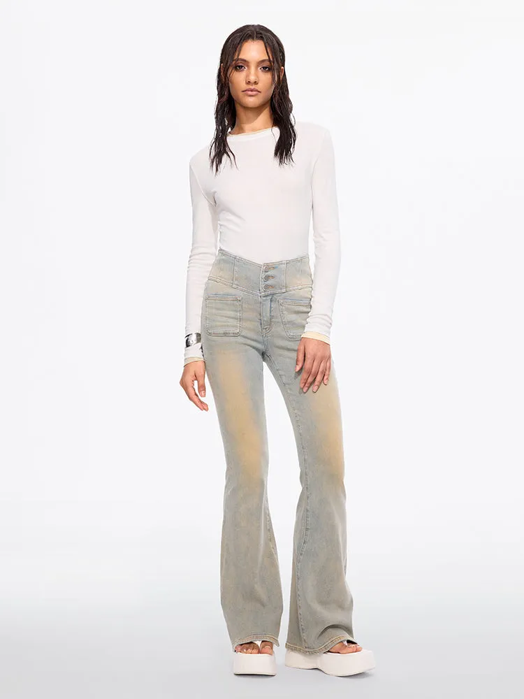 V-Shape Super High Waisted Flared Jeans