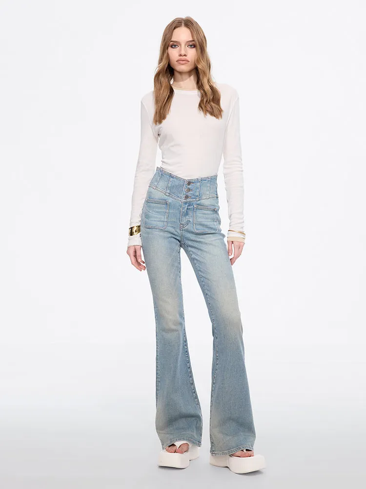 V-Shape Super High Waisted Flared Jeans