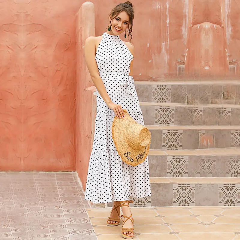 Vacation Halter Polka Dot Floral Maxi Dresses