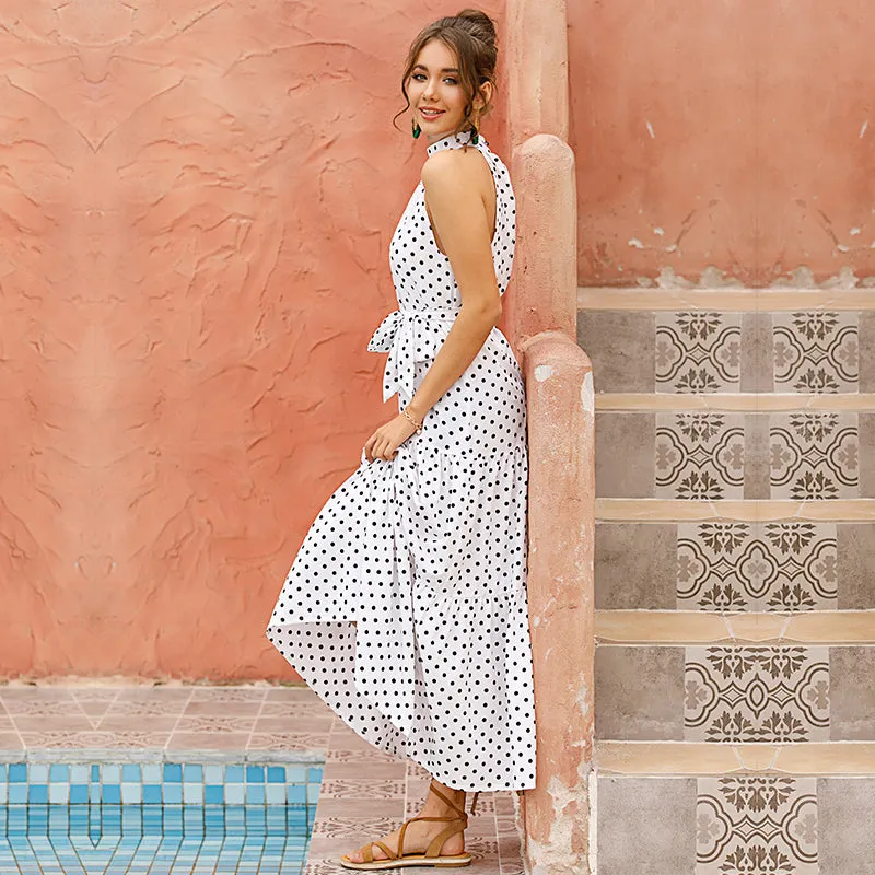 Vacation Halter Polka Dot Floral Maxi Dresses