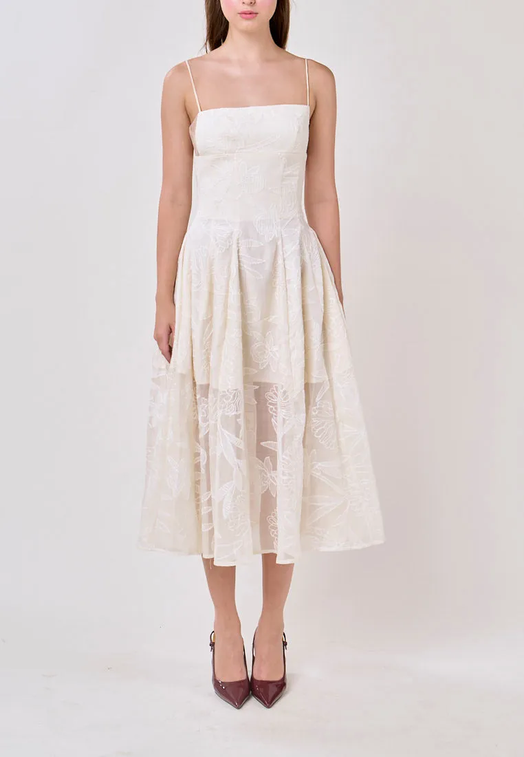 Valerie Cream Sleeveless Vinatage Lace Midi Dress