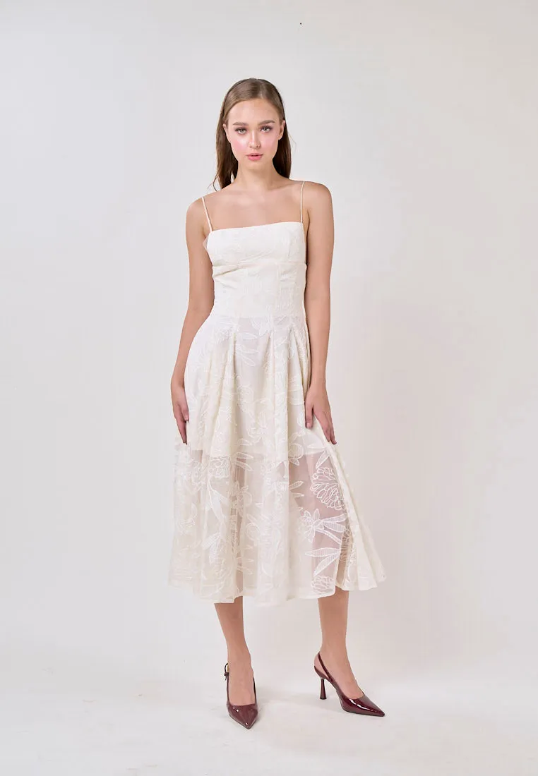 Valerie Cream Sleeveless Vinatage Lace Midi Dress