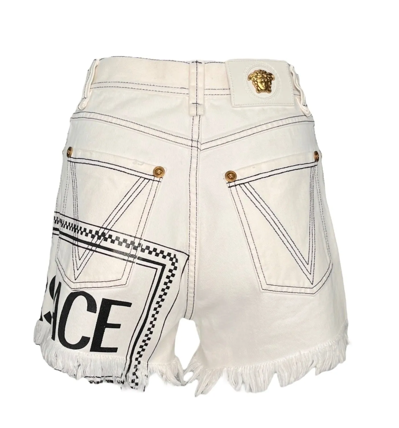 Versace Logo White, Denim Cut-off Shorts, SS19, 25" W