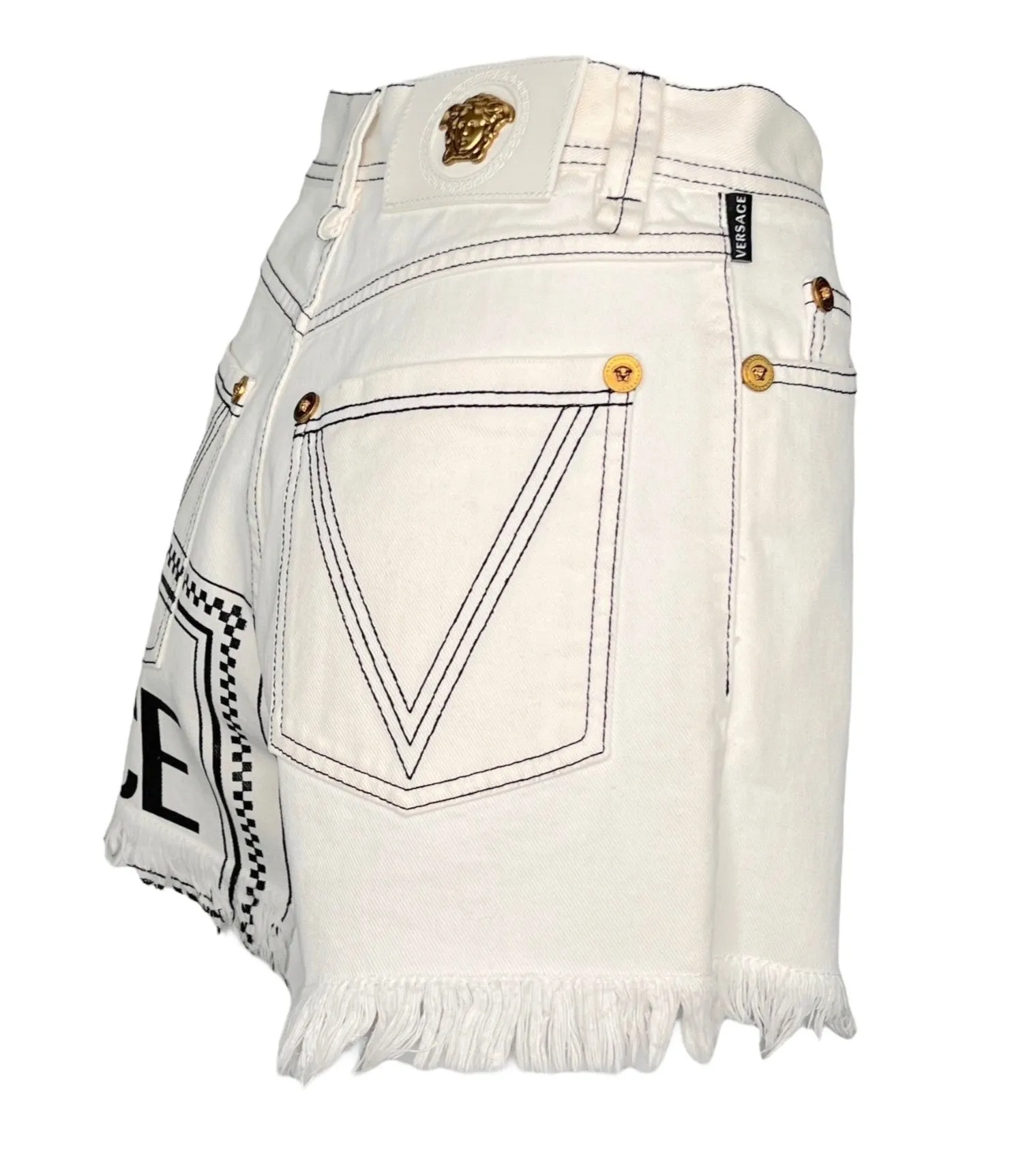 Versace Logo White, Denim Cut-off Shorts, SS19, 25" W