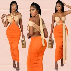 Versatile Cut Out Colorblock Bodycon Dress