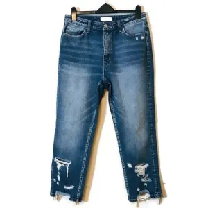VERVET Distressed High Waisted 100% Cotton Tapered Leg Mom Jeans Women’s size 30